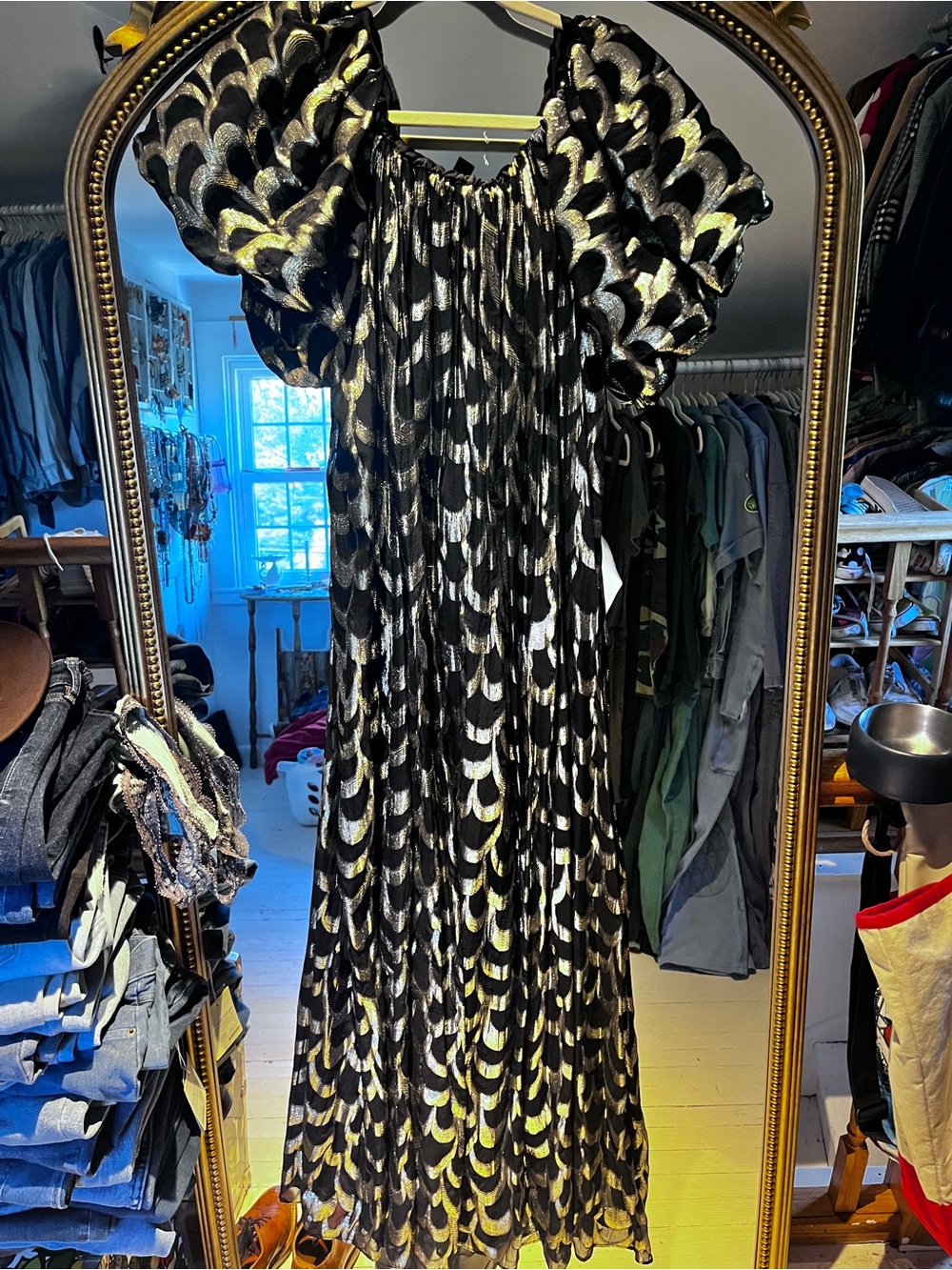 Delfi Collective Off-Shoulder Metallic Black & Gold Maxi Dress - Picture 6 of 6